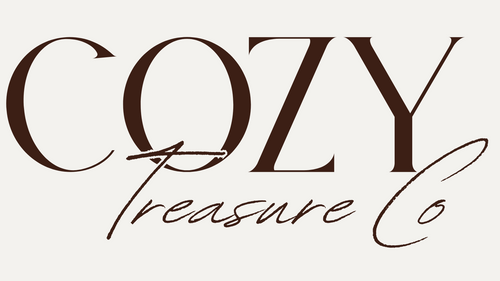 The logo for Cozy Treasure Co features the brand name in dark brown lettering on a light cream background.